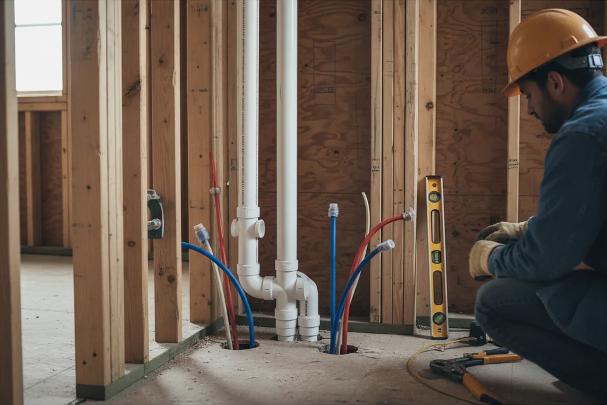 Drain and supply rough-in during Sump Pump Repair in Carpentersville